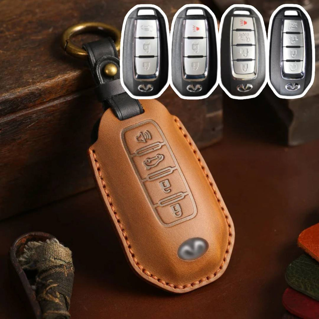 Étui de clé de voiture en cuir Infiniti 3,4 boutons