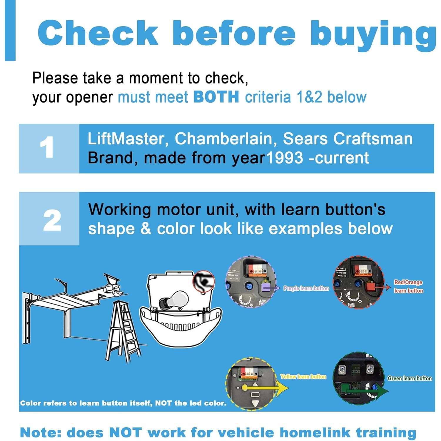 Carsine Garage Door Opener Remote, for Lift Master Chamberlain Craftsman Garage Door Opener Remote 893LM 893Max 891LM 971LM 973LM 371LM 373LM, Red Orange Green Yellow Purple Learn Button Garage Door Remote 1 PCS