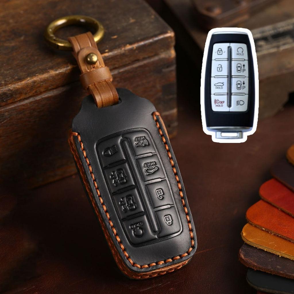 Étui en cuir pour clé de voiture Genesis GV70 GV80 G90 (4, 6 ou 8 boutons)