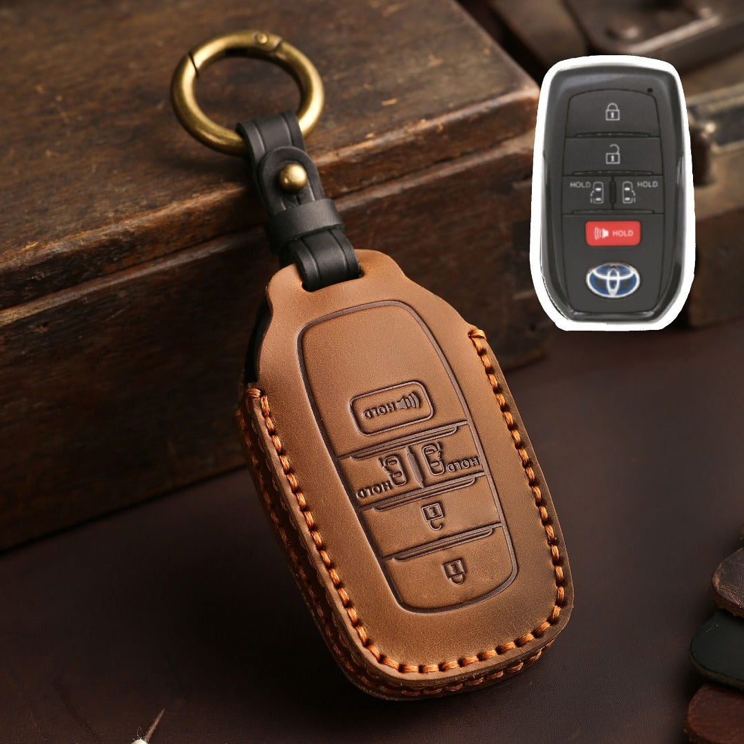 Carsine Toyota Sena Grevia Alphard Vellfire Leather Car Key Cover 4,5,6 Button Brown / 5 Button-B