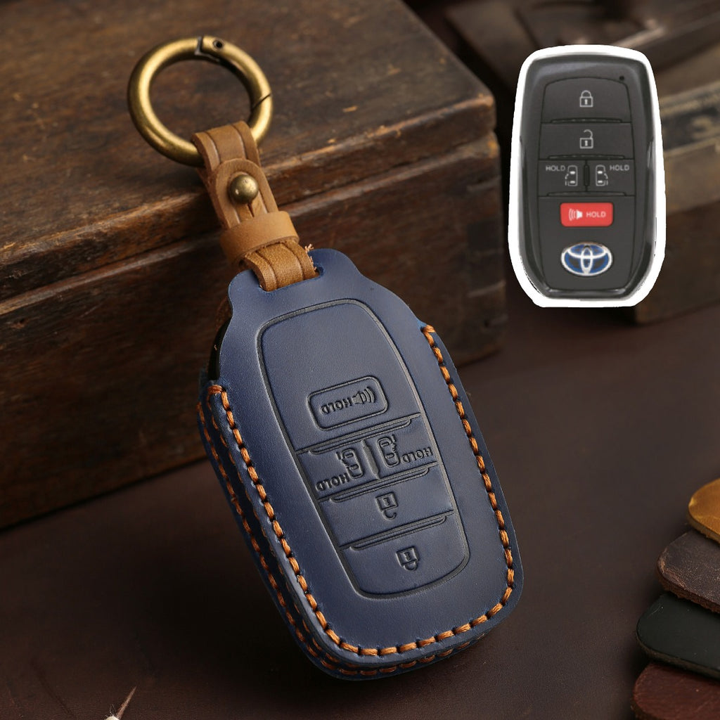 Carsine Toyota Sena Grevia Alphard Vellfire Leather Car Key Cover 4,5,6 Button Blue / 5 Button-B