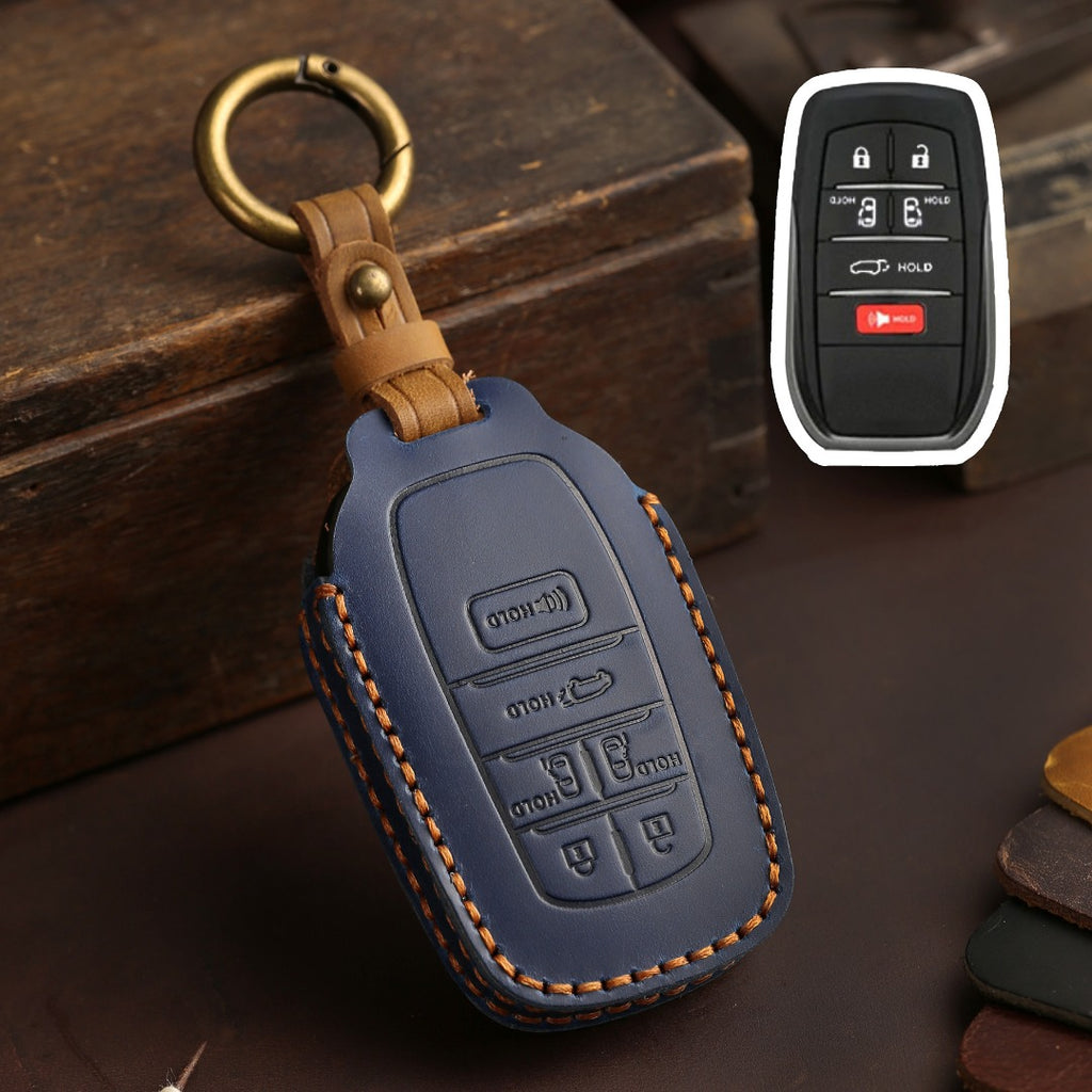 Carsine Toyota Sena Grevia Alphard Vellfire Leather Car Key Cover 4,5,6 Button Blue / 6 Button-B
