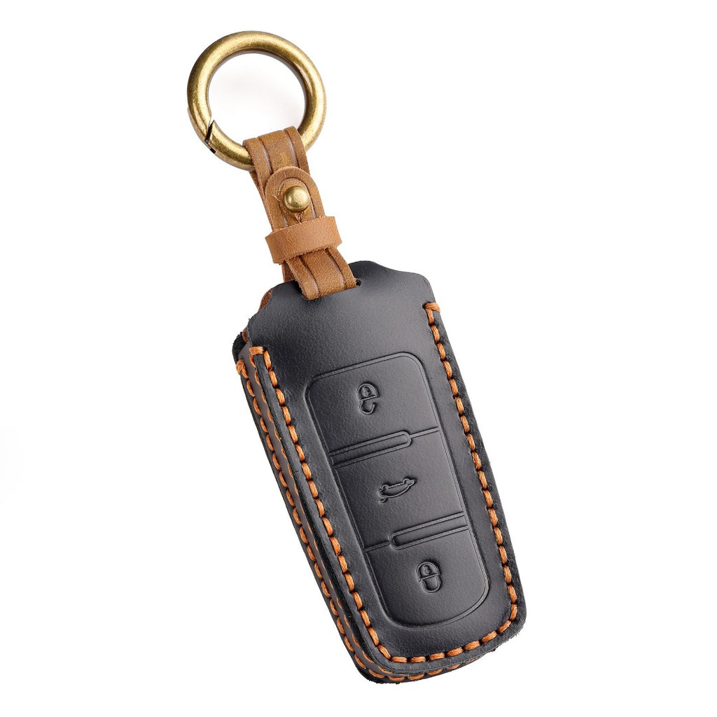 Carsine Volkswagen Magotan B7 CC Leather Car Key Cover 3 Button Black