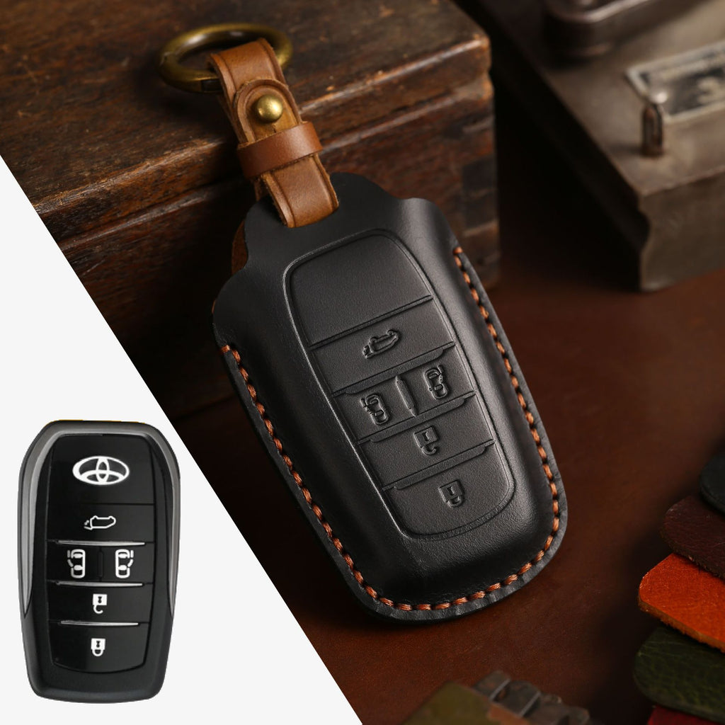 Carsine Toyota Leather Car Key Cover Black / Type B