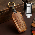 Carsine Volkswagen Magotan B7 CC Leather Car Key Cover 3 Button Brown