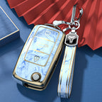 Carsine Volkswagen Car Key Case Gold Inlaid With Jade Blue / Key case + strap