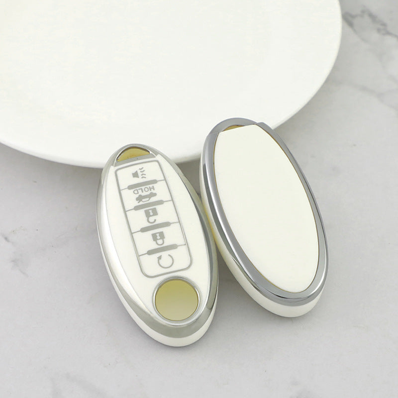 Carsine Nissan Car Key Cover Silver Edge White / Key case