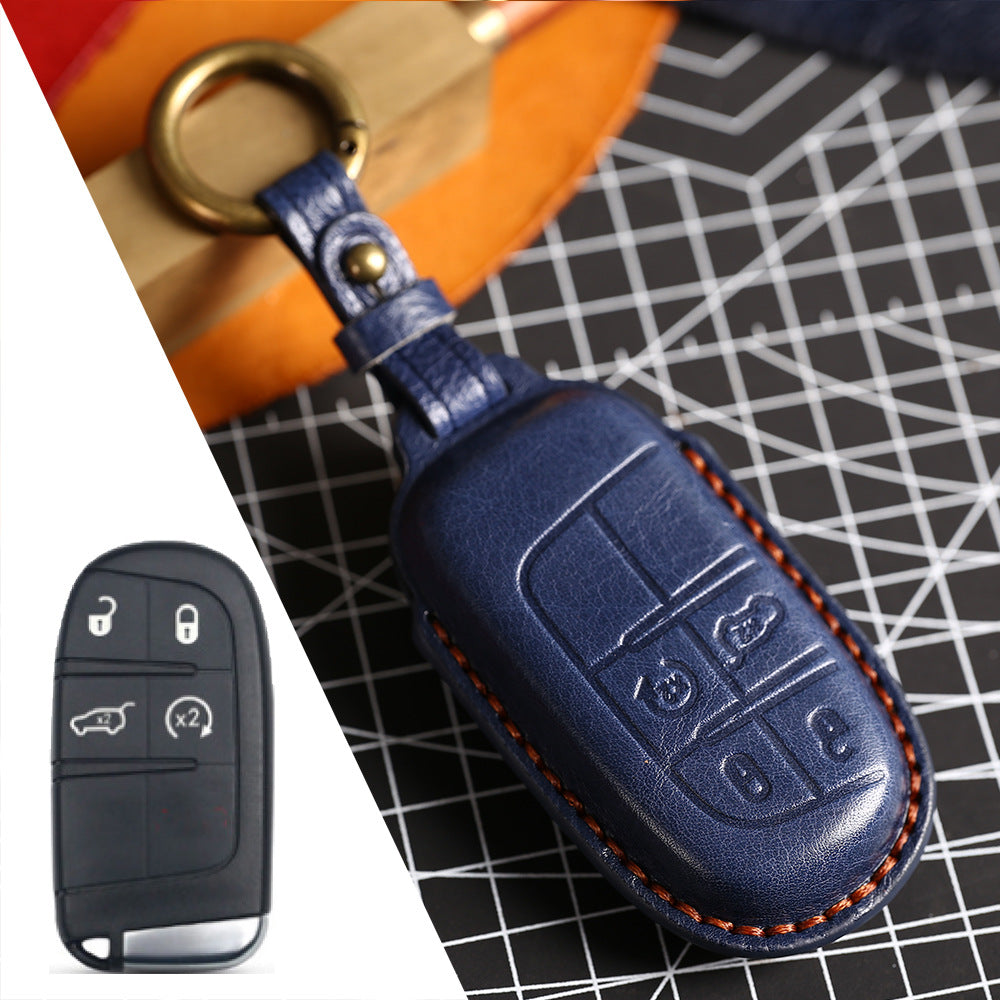 Carsine Jeep Leather Car Key Cover 4 Button Blue / 4 Button