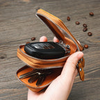 Universelle, doppellagige Autoschlüsseltasche aus Leder mit transparentem Fenster, passend für alle Modelle