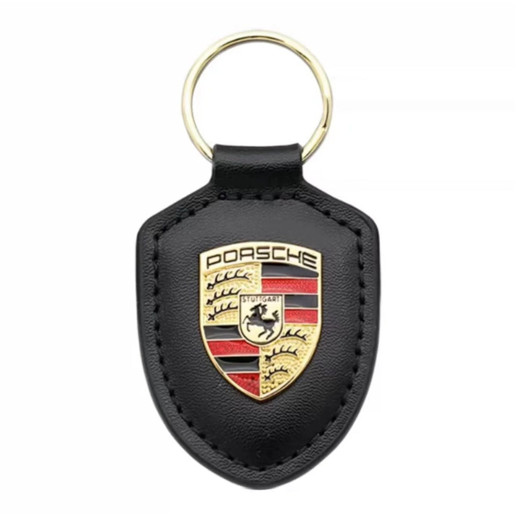 Porte-clés en cuir véritable avec écusson Porsche