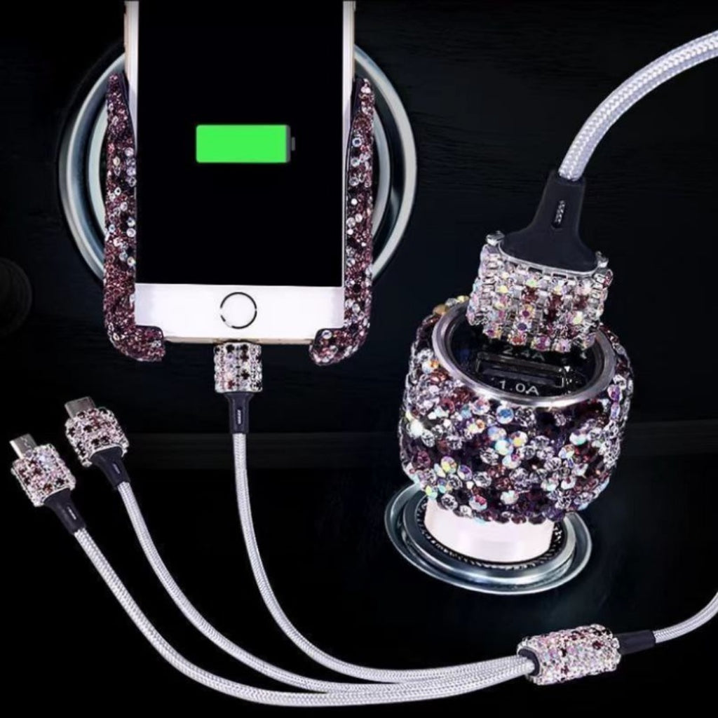Car Rhinestone Charging Set