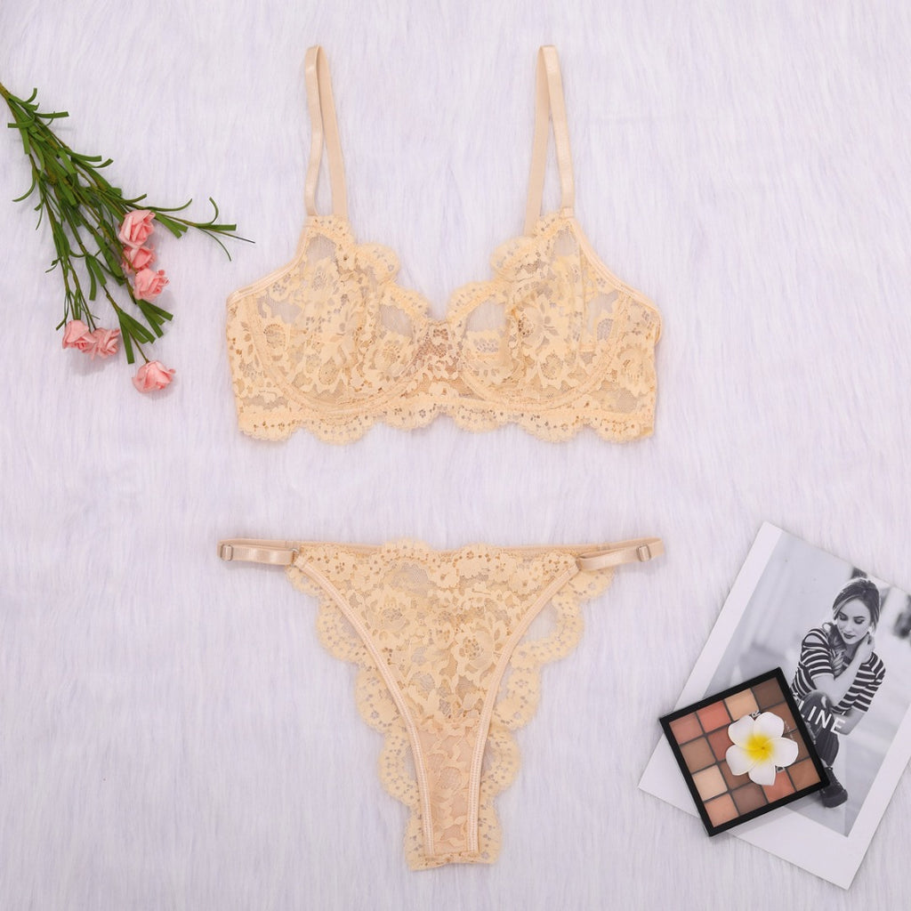 Ensemble de lingerie sexy 2 pièces avec porte-jarretelles en dentelle dorée