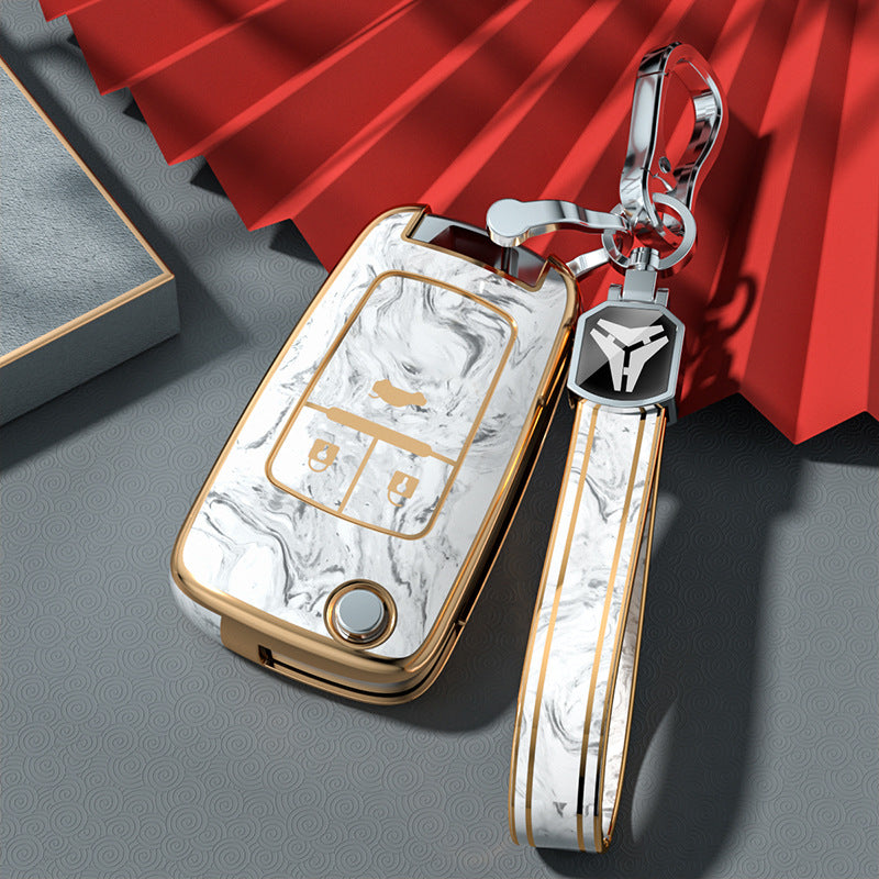 Carsine Chevrolet Buick Car Key Case Gold Inlaid With Jade Grey / Key case + strap