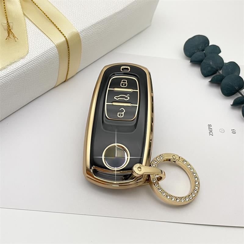 Carsine Volkswagen Car Key Case Golden Edge Black / Key case + O chain