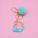 Carsine Green Pompom 26 Alphabets Keychain D