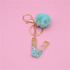 Carsine Green Pompom 26 Alphabets Keychain V
