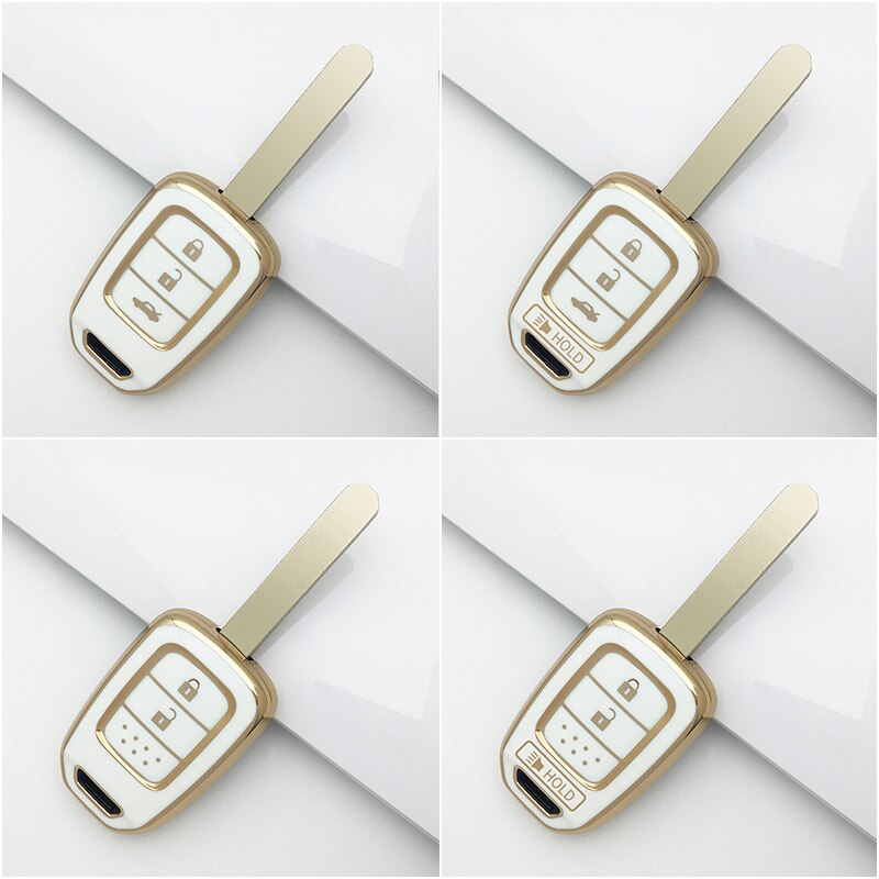 Carsine Honda Car Key Case Golden Edge white / 2+1buttons