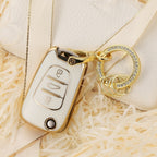 Carsine Kia Car Key Cover Silver Edge Gold / White / Key case + O chain